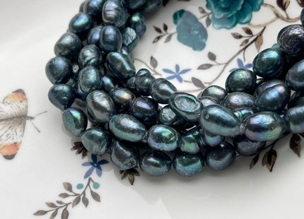 8-9x10-12 mm Dark Blue Peacock Rice/Oval Nugget Freshwater Pearl Beads Genuine Blue Freshwater Pearl Nugget Beads #P1834