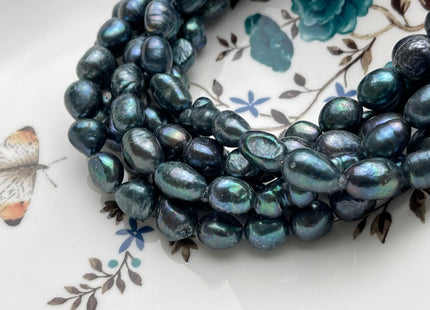 8-9x10-12 mm Dark Blue Peacock Rice/Oval Nugget Freshwater Pearl Beads Genuine Blue Freshwater Pearl Nugget Beads #P1834