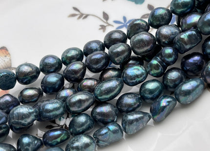 8-9x10-12 mm Dark Blue Peacock Rice/Oval Nugget Freshwater Pearl Beads Genuine Blue Freshwater Pearl Nugget Beads #P1834