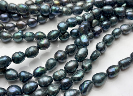 8-9x10-12 mm Dark Blue Peacock Rice/Oval Nugget Freshwater Pearl Beads Genuine Blue Freshwater Pearl Nugget Beads #P1834