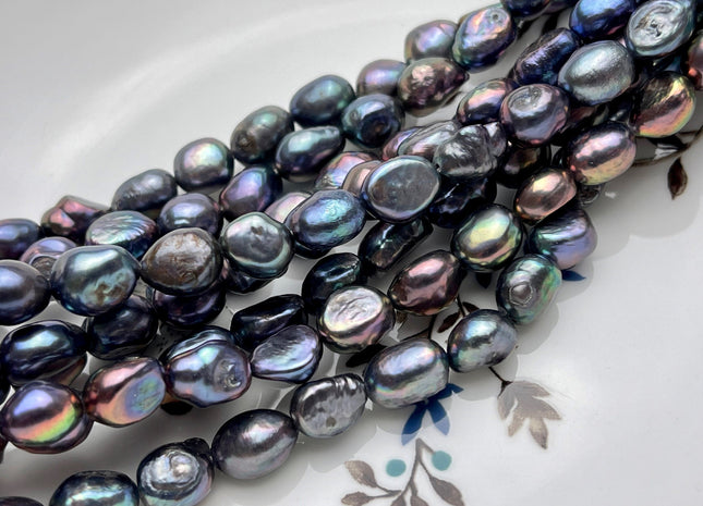 9-11x12-14 mm Dark Peacock Rice/Oval Nugget Freshwater Pearl Beads Genuine Dark Peacock Freshwater Pearl Rice Nugget Beads #P1832