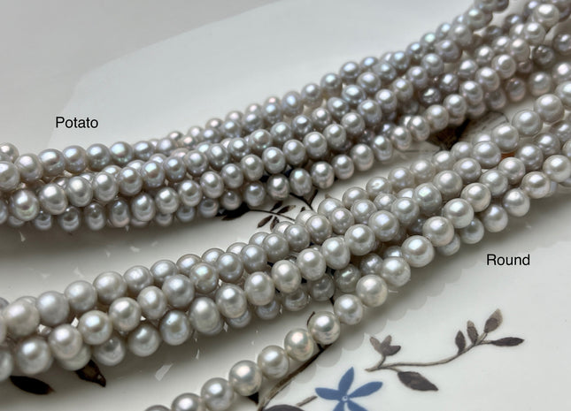 5 mm 5-6 mm AA Silver Gray Color Potato or Round Freshwater Pearl Beads High Luster Genuine Gray Color Tiny Potato Freshwater Pearls #P2103