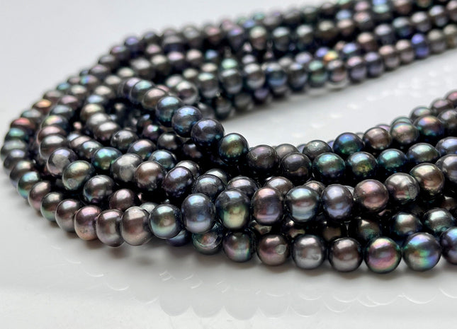 6-7 mm Dark Blue Peacock Color Potato Freshwater Pearl Beads Genuine Cultured Freshwater Pearl Beads Peacock Potato Pearl Beads #P2105