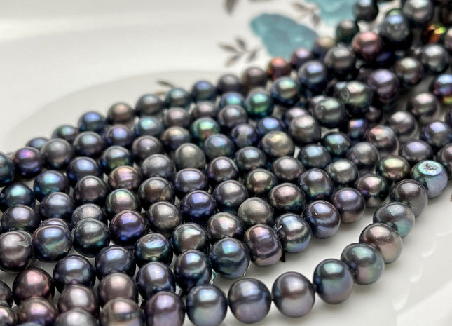 6-7 mm Dark Blue Peacock Color Potato Freshwater Pearl Beads Genuine Cultured Freshwater Pearl Beads Peacock Potato Pearl Beads #P2105