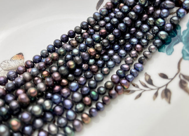 6-7 mm Peacock Color Potato Freshwater Pearl Beads Genuine Cultured Freshwater Pearl Beads Peacock Potato B Grade Pearl Beads #P2104