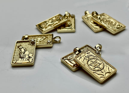 Arcana Tarot Card Charms for Necklace, 18K Gold Filled Charm Pendant With CZ, Antique Charms for Jewelry Making, One Piece #CR0001