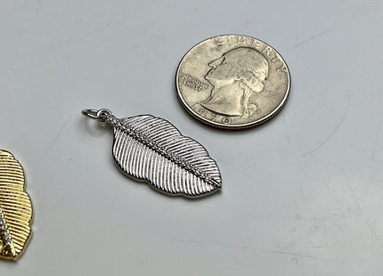 Paved Etched Leaf Charms for Necklace, Sterling Silver or Gold Charm Pendant With CZ, Antique Charms for Jewelry Making, One Piece #CR0006