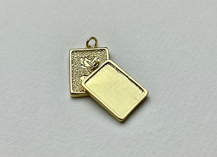 Flower Rectangular Charm for Necklace Jewelry Making, 18K Gold Filled Charm Pendant, Antique Spotted Flower Charms, One Piece #CR0011