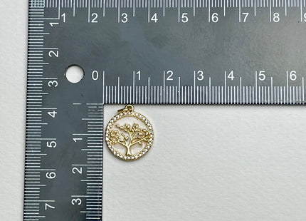Tree Circular Charms for Necklace Jewelry Making, 18K Gold Filled Charm Enamel Colored Medallion Pendant With CZ, One Piece #CR0012