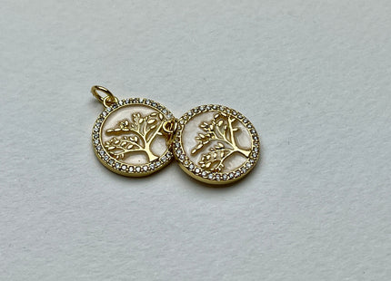 Tree Circular Charms for Necklace Jewelry Making, 18K Gold Filled Charm Enamel Colored Medallion Pendant With CZ, One Piece #CR0012