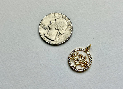 Tree Circular Charms for Necklace Jewelry Making, 18K Gold Filled Charm Enamel Colored Medallion Pendant With CZ, One Piece #CR0012