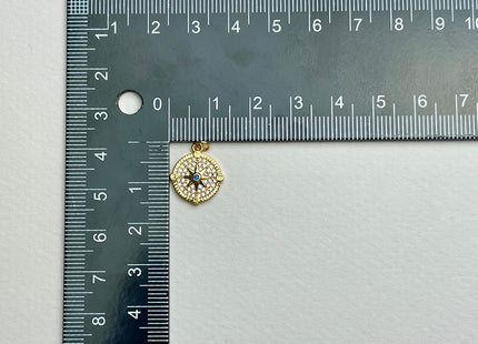 Compass Star Design Circular Charm for Necklace Jewelry Making, 18K Gold Filled Charm Medallion Pendant With CZ, One Piece #CR0013