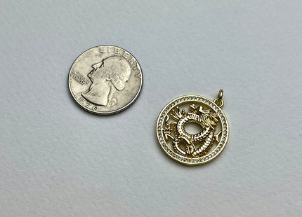 Dragon Medallion Charms for Necklace Jewelry Making, 18K Gold Filled Charm Medallion Pendant With CZ Crystals, One Piece #CR0015