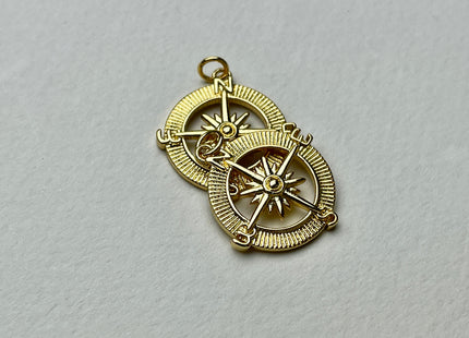 Star Compass Design Medallion Charms for Necklace Jewelry Making, 18K Gold Filled Charm Medallion Pendant With CZ, One Piece #CR0016