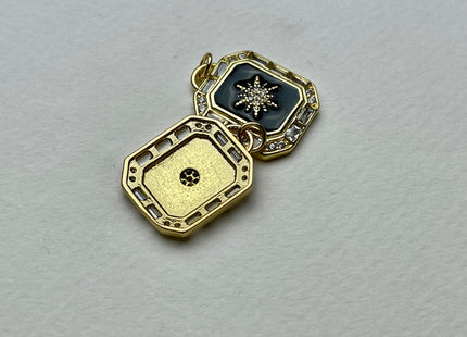 Star Sun Design Charms for Necklace Jewelry Making, 18K Gold Filled Charm Enamel Colored Antique Pendant With CZ, One Piece #CR0017