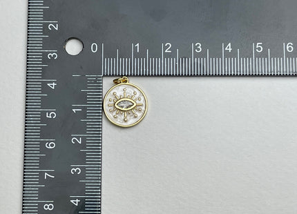 Evil Eye Design Charms for Necklace Jewelry Making, 18K Gold Filled Charm Enamel Colored Medallion Pendant With CZ, One Piece #CR0022