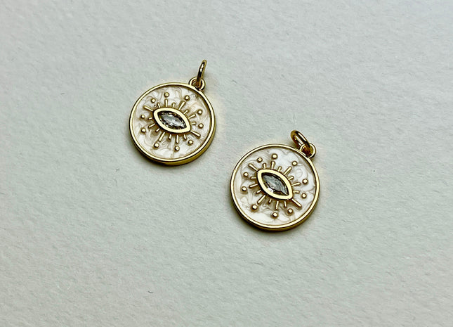 Evil Eye Design Charms for Necklace Jewelry Making, 18K Gold Filled Charm Enamel Colored Medallion Pendant With CZ, One Piece #CR0022