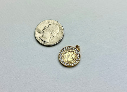 St Benedict Medallion Charms for Necklace Jewelry Making, 18K Gold Filled Charm Medallion Pendant With CZ Crystals, One Piece #CR0024
