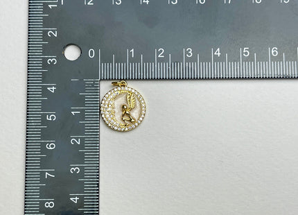 Angel Crescent Medallion Charms for Necklace Jewelry Making, 18K Gold Filled Charm Enamel Colored Pendant With CZ, One Piece #CR0025