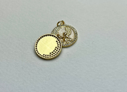 Angel Crescent Medallion Charms for Necklace Jewelry Making, 18K Gold Filled Charm Enamel Colored Pendant With CZ, One Piece #CR0025