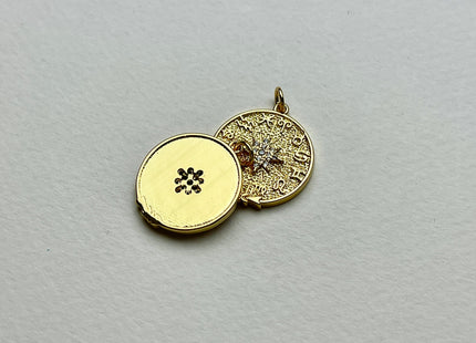 Zodiac Star Design Medallion Charms for Necklace Jewelry Making, 18K Gold Filled Charm Pendant With CZ Crystals, One Piece #CR0029