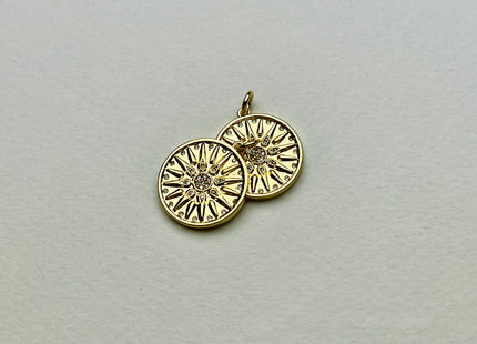 Sun Burst Design Medallion Charms for Necklace Jewelry Making, 18K Gold Filled Charm Pendant With CZ Crystals, One Piece #CR0030