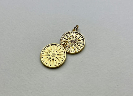 Sun Burst Design Medallion Charms for Necklace Jewelry Making, 18K Gold Filled Charm Pendant With CZ Crystals, One Piece #CR0030