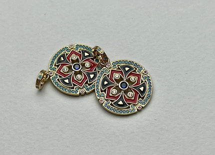 Shield Design Charms for Necklace Jewelry Making, 18K Gold Filled Charm Enamel Colored Medallion Pendant With CZ, One Piece #CR0032