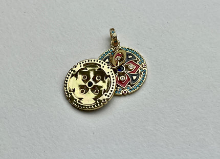 Shield Design Charms for Necklace Jewelry Making, 18K Gold Filled Charm Enamel Colored Medallion Pendant With CZ, One Piece #CR0032