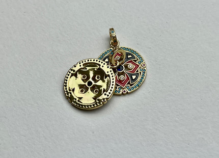 Shield Design Charms for Necklace Jewelry Making, 18K Gold Filled Charm Enamel Colored Medallion Pendant With CZ, One Piece #CR0032