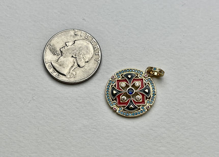 Shield Design Charms for Necklace Jewelry Making, 18K Gold Filled Charm Enamel Colored Medallion Pendant With CZ, One Piece #CR0032