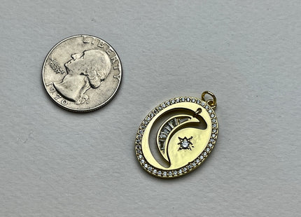 Hanging Crescent Charm for Necklace Jewelry Making, 18K Gold Filled Charm Pendant With CZ, Antique Crescent Charms, One Piece #CR0033