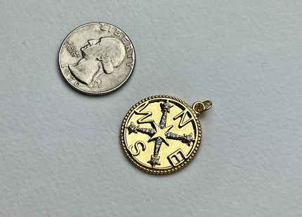 Compass Medallion Star Design Charms for Necklace Jewelry Making, 18K Gold Filled Charm Pendant With CZ Crystals, One Piece #CR0035