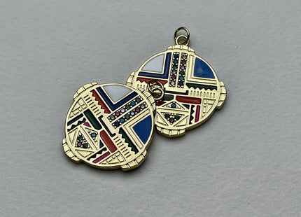 Multi Color Charms for Necklace Jewelry Making, 18K Gold Filled Charm Enamel Colored Medallion Pendant With CZ, One Piece #CR0036