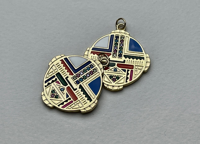 Multi Color Charms for Necklace Jewelry Making, 18K Gold Filled Charm Enamel Colored Medallion Pendant With CZ, One Piece #CR0036