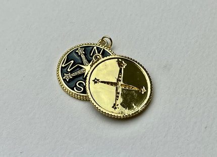 Compass Design Charms for Necklace Jewelry Making, 18K Gold Filled Charm Enamel Colored Medallion Pendant With CZ, One Piece #CR0038