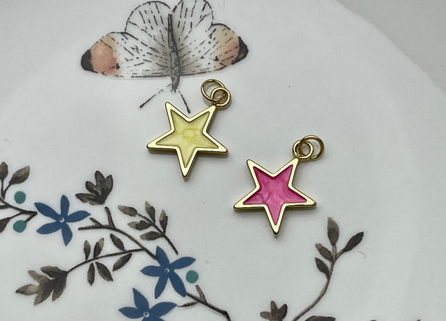 Cute Dainty Star Design Charms for Necklace Jewelry Making, 18K Gold Filled Swirled Enamel Colored Charm Pendant, One Piece #CR0040