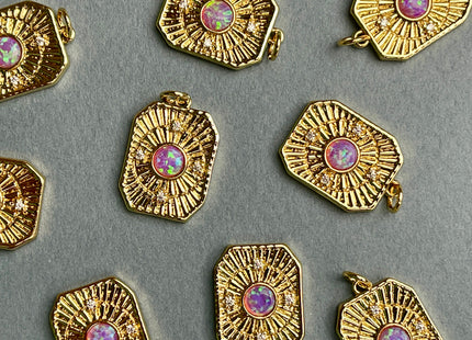 Sun Design Charms for Necklace Jewelry Making, 18K Gold Filled Charm Pendant With Colored CZ and Opal Gemstone, One Piece #CR0026