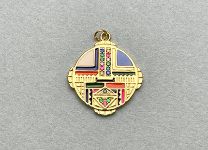 Multi Color Charms for Necklace Jewelry Making, 18K Gold Filled Charm Enamel Colored Medallion Pendant With CZ, One Piece #CR0036