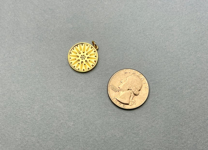 Sun Burst Design Medallion Charms for Necklace Jewelry Making, 18K Gold Filled Charm Pendant With CZ Crystals, One Piece #CR0030