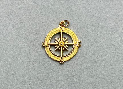 Star Compass Design Medallion Charms for Necklace Jewelry Making, 18K Gold Filled Charm Medallion Pendant With CZ, One Piece #CR0016