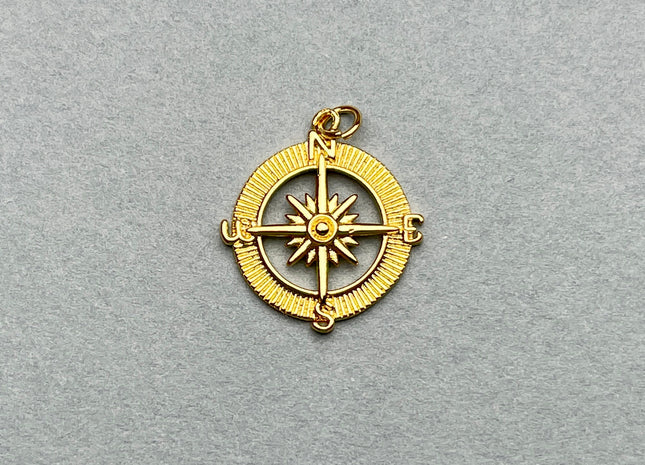 Star Compass Design Medallion Charms for Necklace Jewelry Making, 18K Gold Filled Charm Medallion Pendant With CZ, One Piece #CR0016