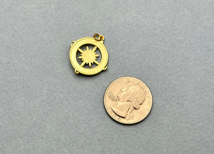 Star Compass Design Medallion Charms for Necklace Jewelry Making, 18K Gold Filled Charm Medallion Pendant With CZ, One Piece #CR0016