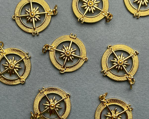 Star Compass Design Medallion Charms for Necklace Jewelry Making, 18K Gold Filled Charm Medallion Pendant With CZ, One Piece #CR0016