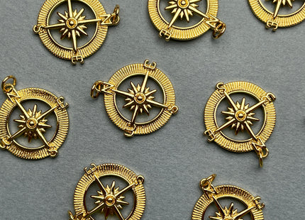 Star Compass Design Medallion Charms for Necklace Jewelry Making, 18K Gold Filled Charm Medallion Pendant With CZ, One Piece #CR0016