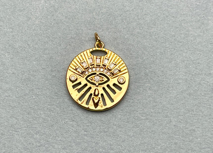 Evil Eye Circular Charm for Necklace Jewelry Making, 18K Gold Filled Charm Antique Medallion Pendant With CZ, One Piece #CR0009