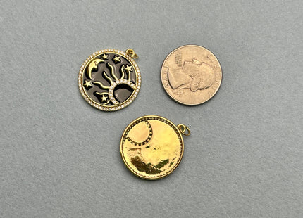 Sun Moon Design Charms for Necklace Jewelry Making, 18K Gold Filled Charm Enamel Colored Medallion Pendant With CZ, One Piece #CR0037