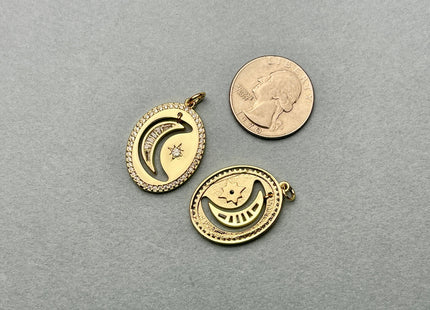 Hanging Crescent Charm for Necklace Jewelry Making, 18K Gold Filled Charm Pendant With CZ, Antique Crescent Charms, One Piece #CR0033
