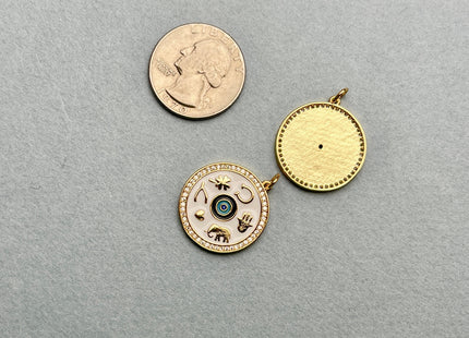 Luck Love Cute Medallion Charms for Necklace Jewelry Making, 18K Gold Filled Charm Enamel Colored Pendant With CZ, One Piece #CR0031