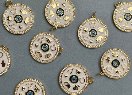 Luck Love Cute Medallion Charms for Necklace Jewelry Making, 18K Gold Filled Charm Enamel Colored Pendant With CZ, One Piece #CR0031